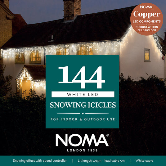 144 White Snowing Icicles with White Cable