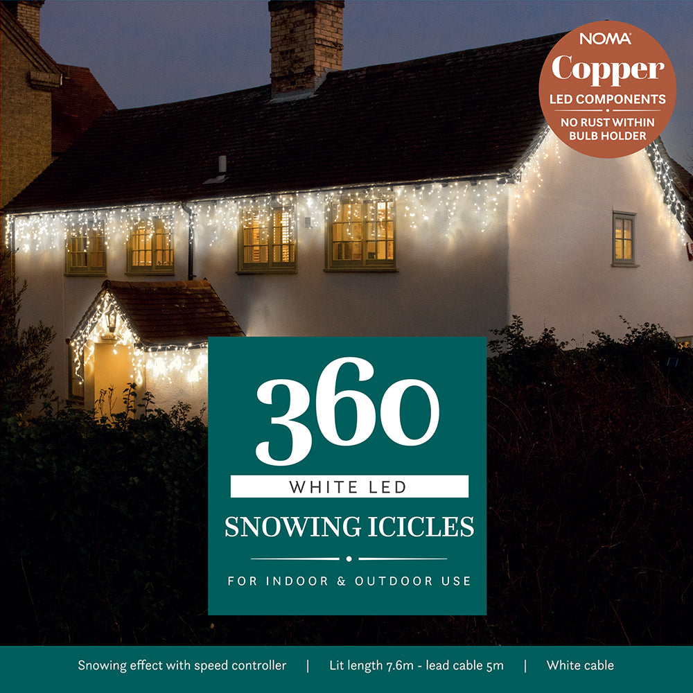 360 White Snowing Icicles with White Cable