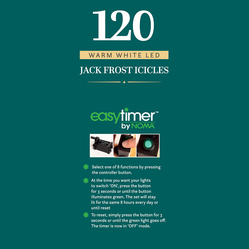 120 Warm White Multifunction Jack Frost Icicles with Clear Cable