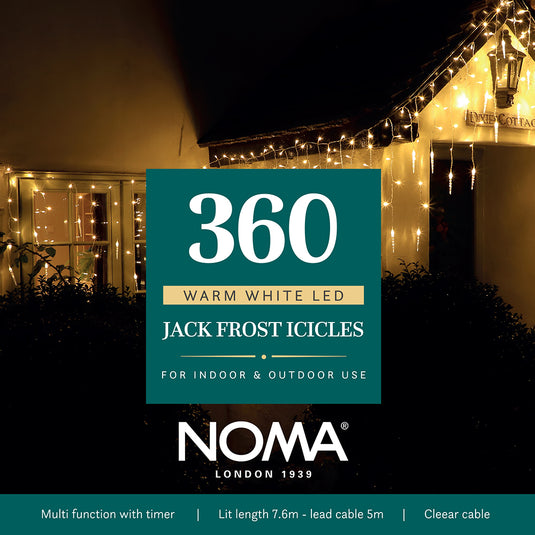 360 Warm White Multifunction Jack Frost Icicles with Clear Cable