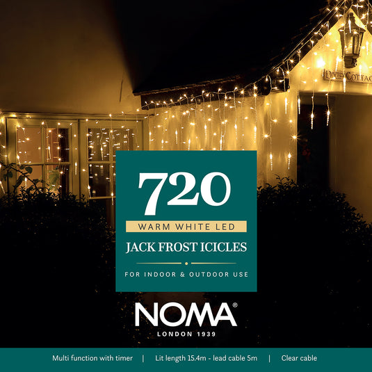720 Warm White Multifunction Jack Frost Icicles with Clear Cable