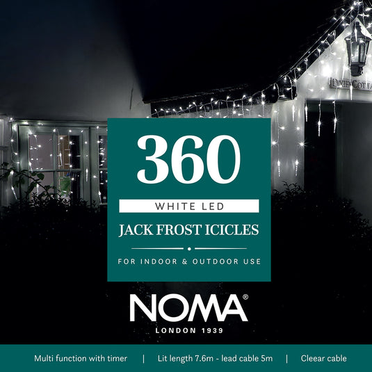 360 White Multifunction Jack Frost Icicles With Clear Cable