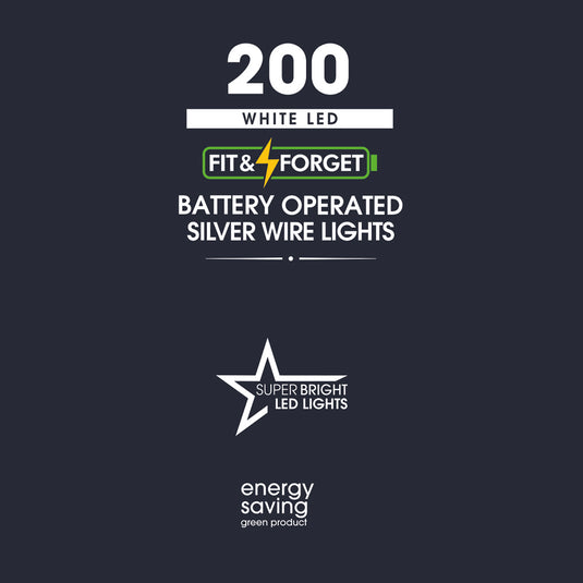 200 Fit & Forget White Bare Wire LED String Lights with Silver Wire