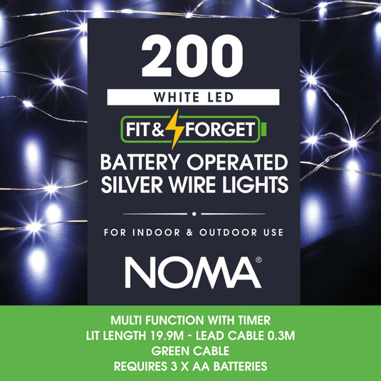 200 Fit & Forget White Bare Wire LED String Lights with Silver Wire