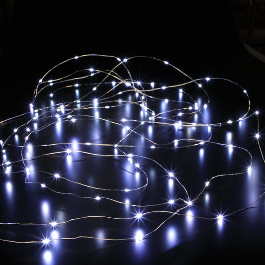 200 Fit & Forget White Bare Wire LED String Lights with Silver Wire
