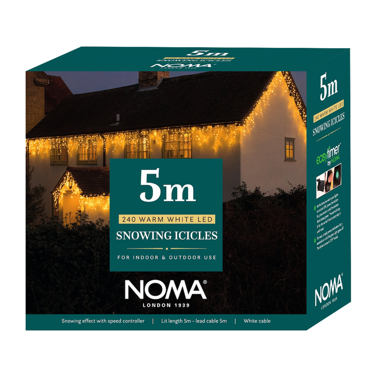 5M Warm White Snowing Icicles With White Cable - 240 LEDS