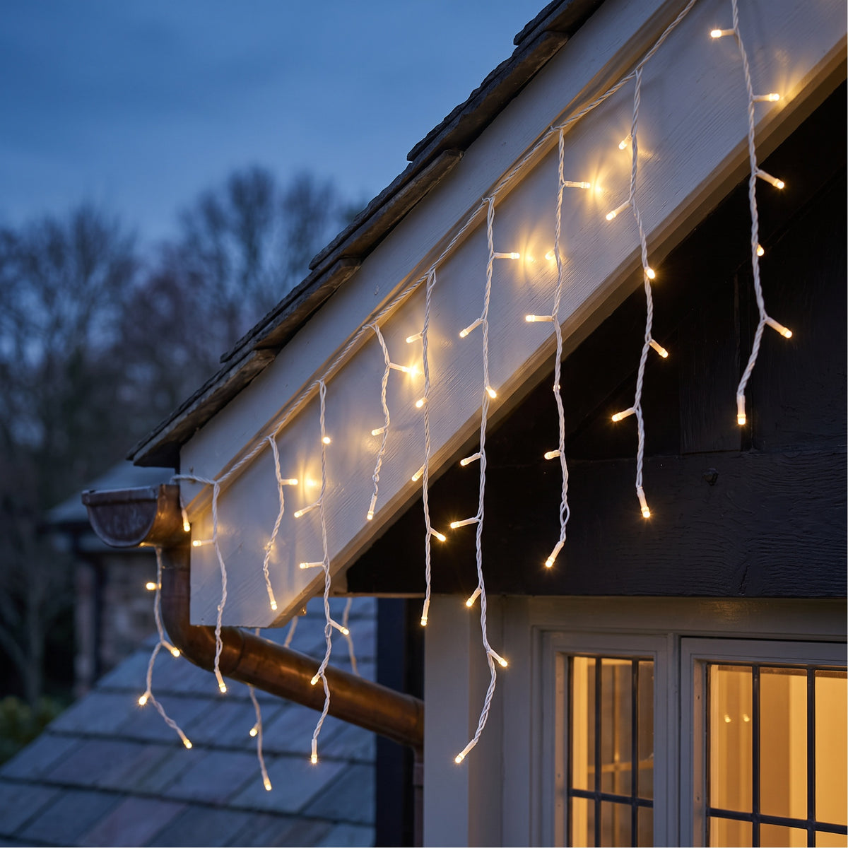 5M Warm White Snowing Icicles With White Cable - 240 LEDS