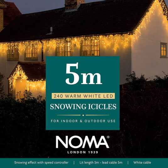 5M Warm White Snowing Icicles With White Cable - 240 LEDS