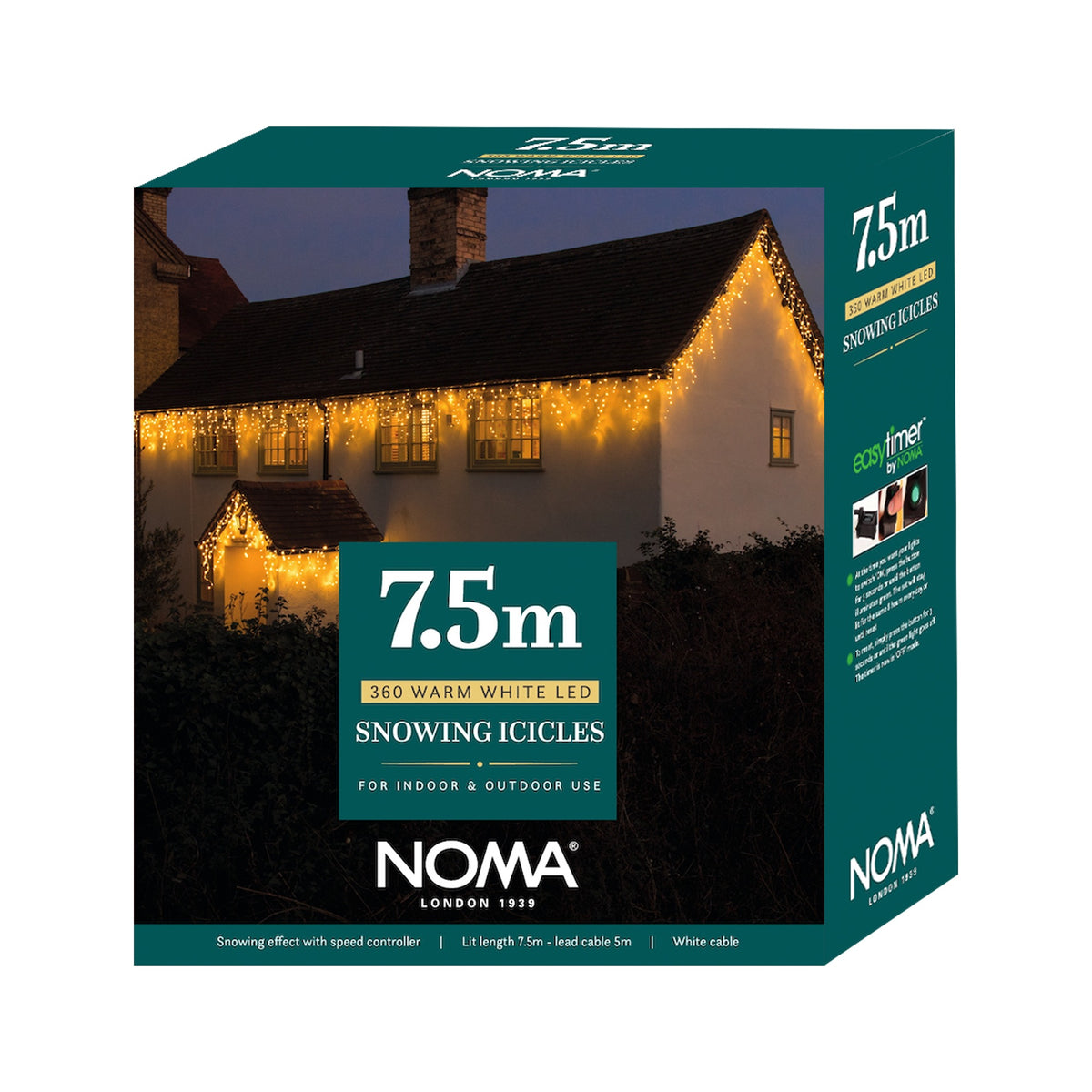 7.5M WARM WHITE SNOWING ICICLES WITH WHITE CABLE - 360 LEDS