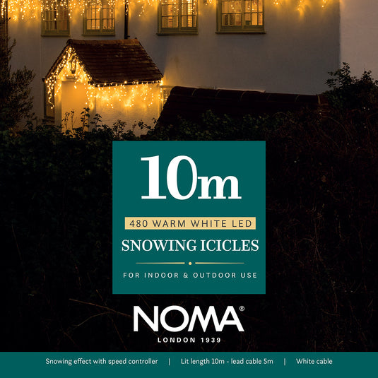 10M Warm White Snowing Icicles With White Cable - 480 LEDS