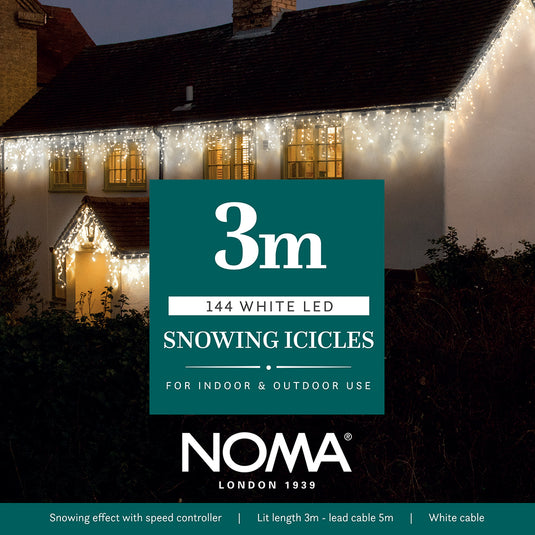 3M White Snowing Icicles With White Cable - 144 LEDS