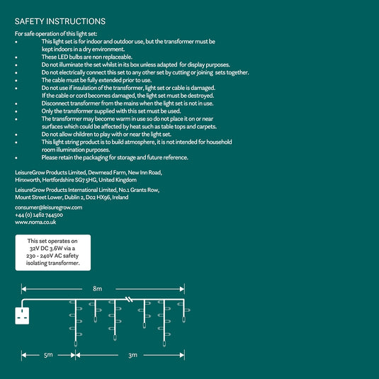 3M White Snowing Icicles With White Cable - 144 LEDS