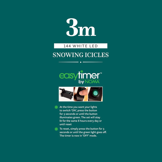 3M White Snowing Icicles With White Cable - 144 LEDS