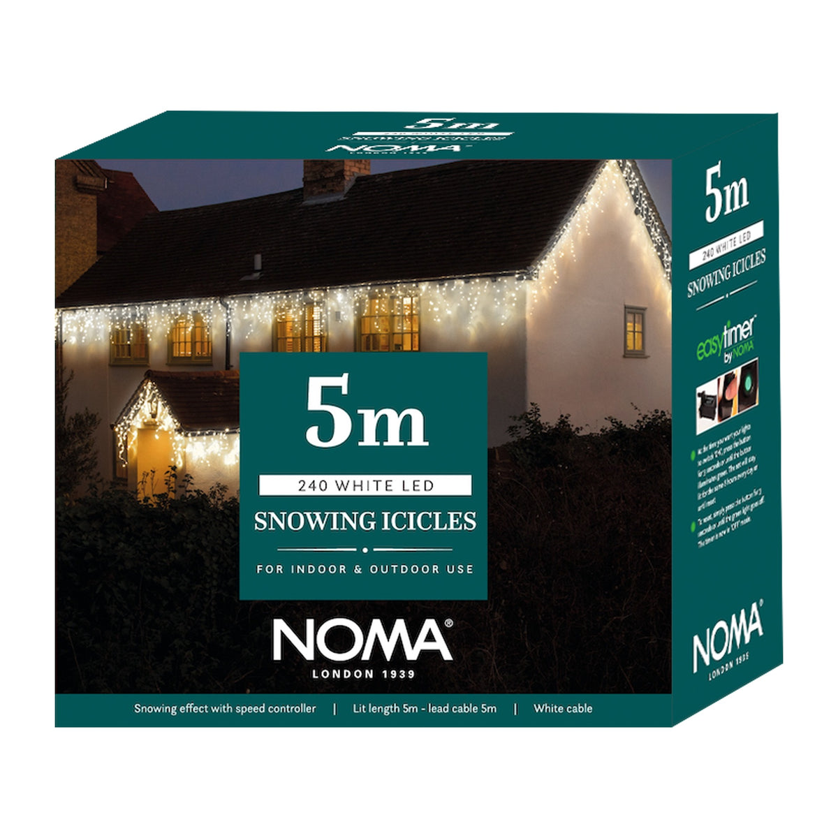 5M White Snowing Icicles With Whtie Cable - 240 LEDS