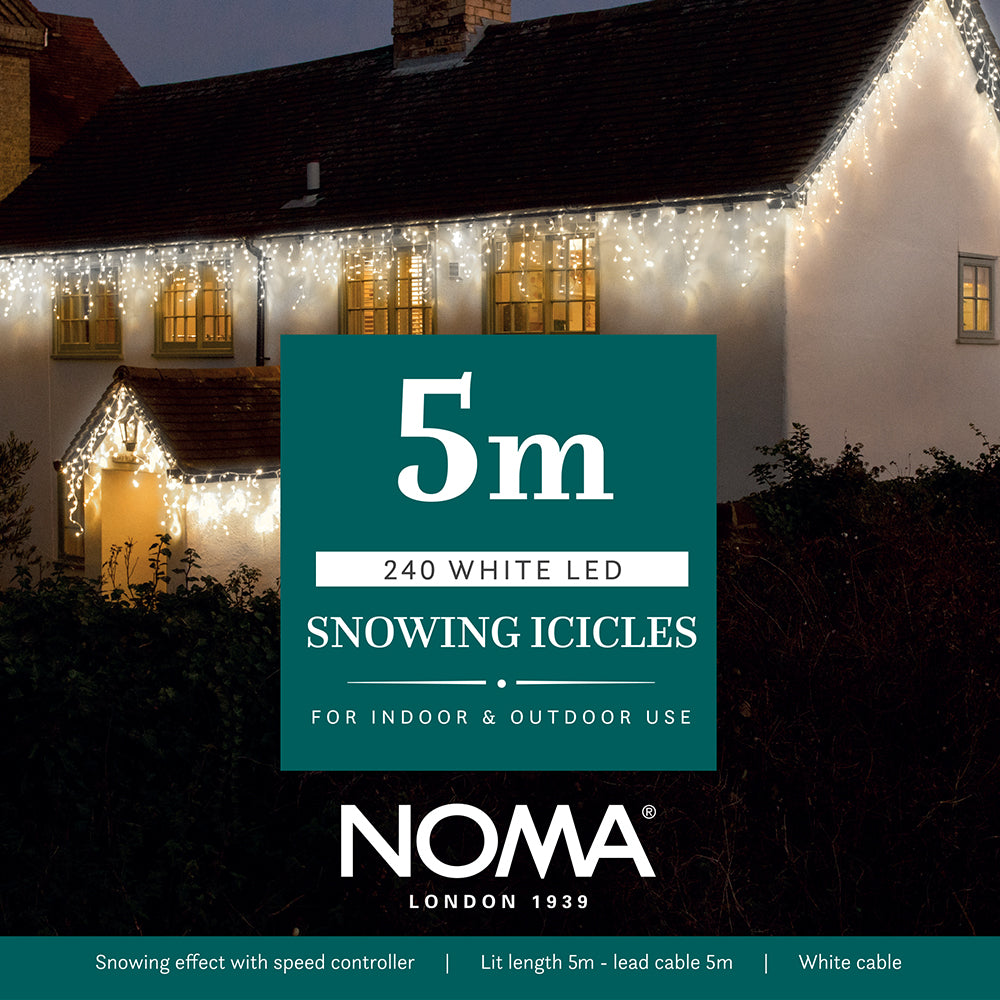 5M White Snowing Icicles With Whtie Cable - 240 LEDS