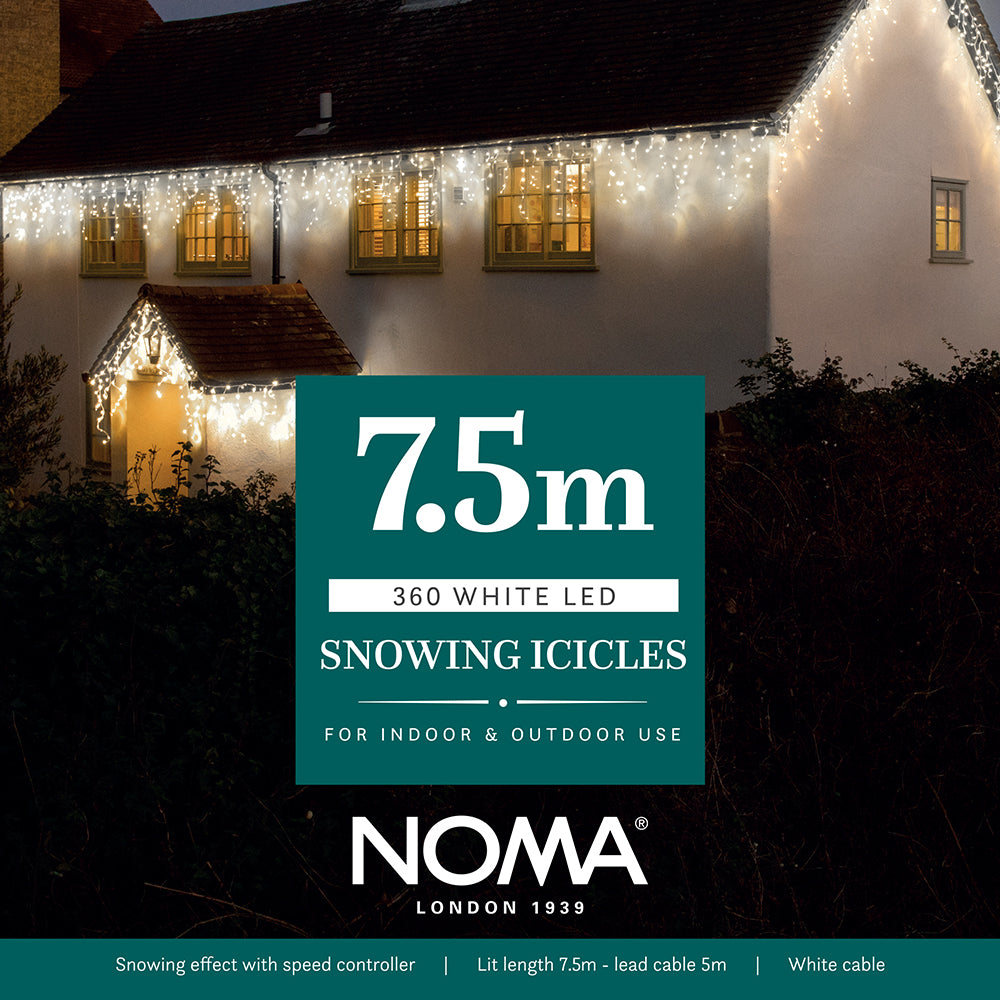 7.5M White Snowing Icicles With White Cable - 360 LEDS