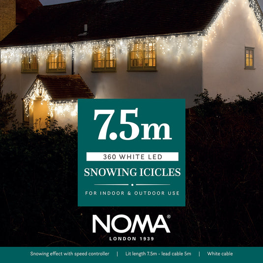 7.5M White Snowing Icicles With White Cable - 360 LEDS