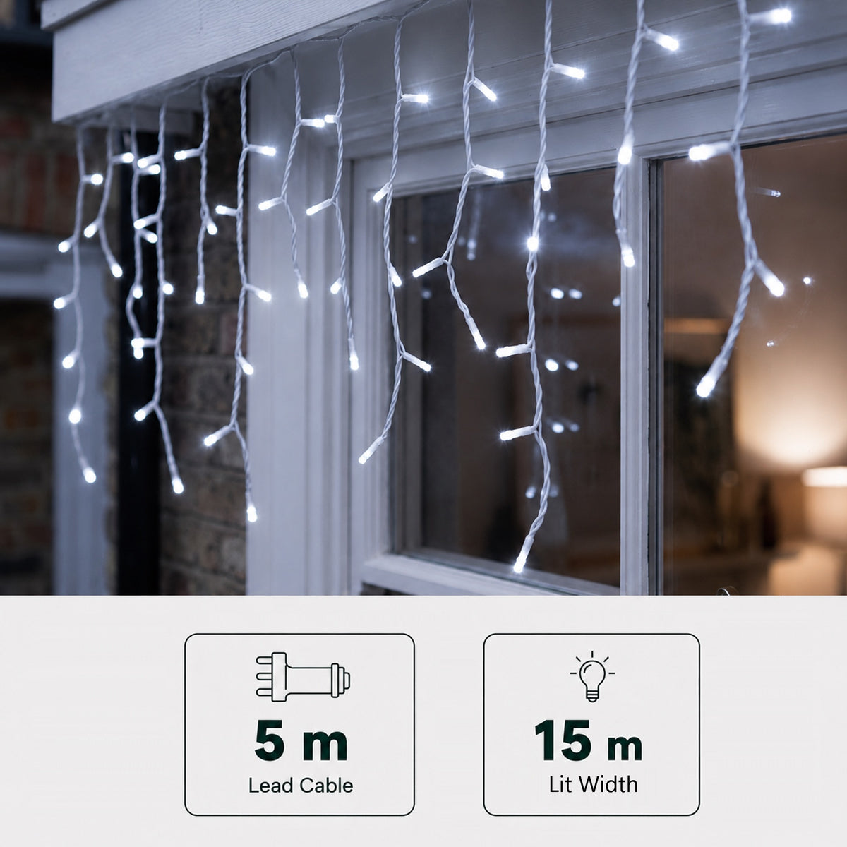 15M White Snowing Icicles With Whtie Cable - 720 LEDS