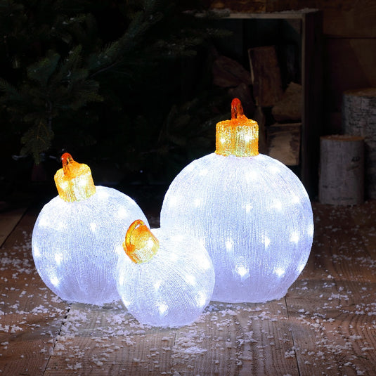 Set Of 3 White Acrylic Baubles