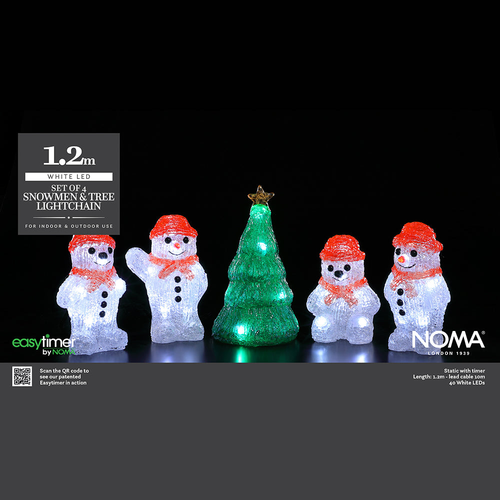 4 Acrylic Snowmen & Tree String Lights