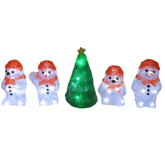 4 Acrylic Snowmen & Tree String Lights