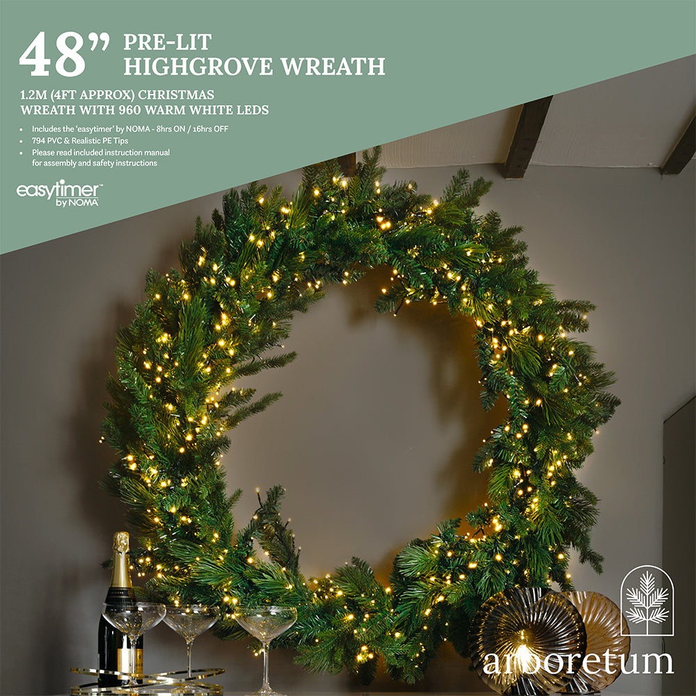 48" Warm White Pre-Lit Highgrove Wreath - 960 LEDs