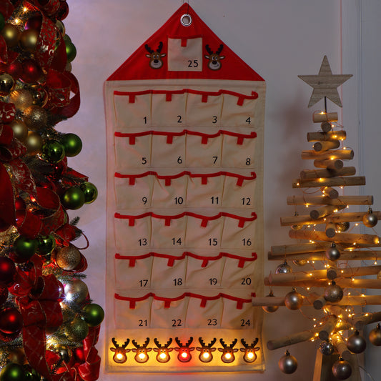 Fabric Reindeer Advent Calendar with Berry Lights