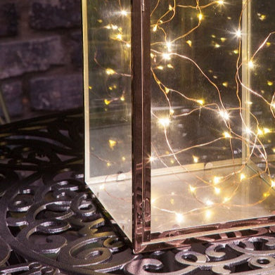 Modern Metallic Glass Lantern with Copper Wire Lights