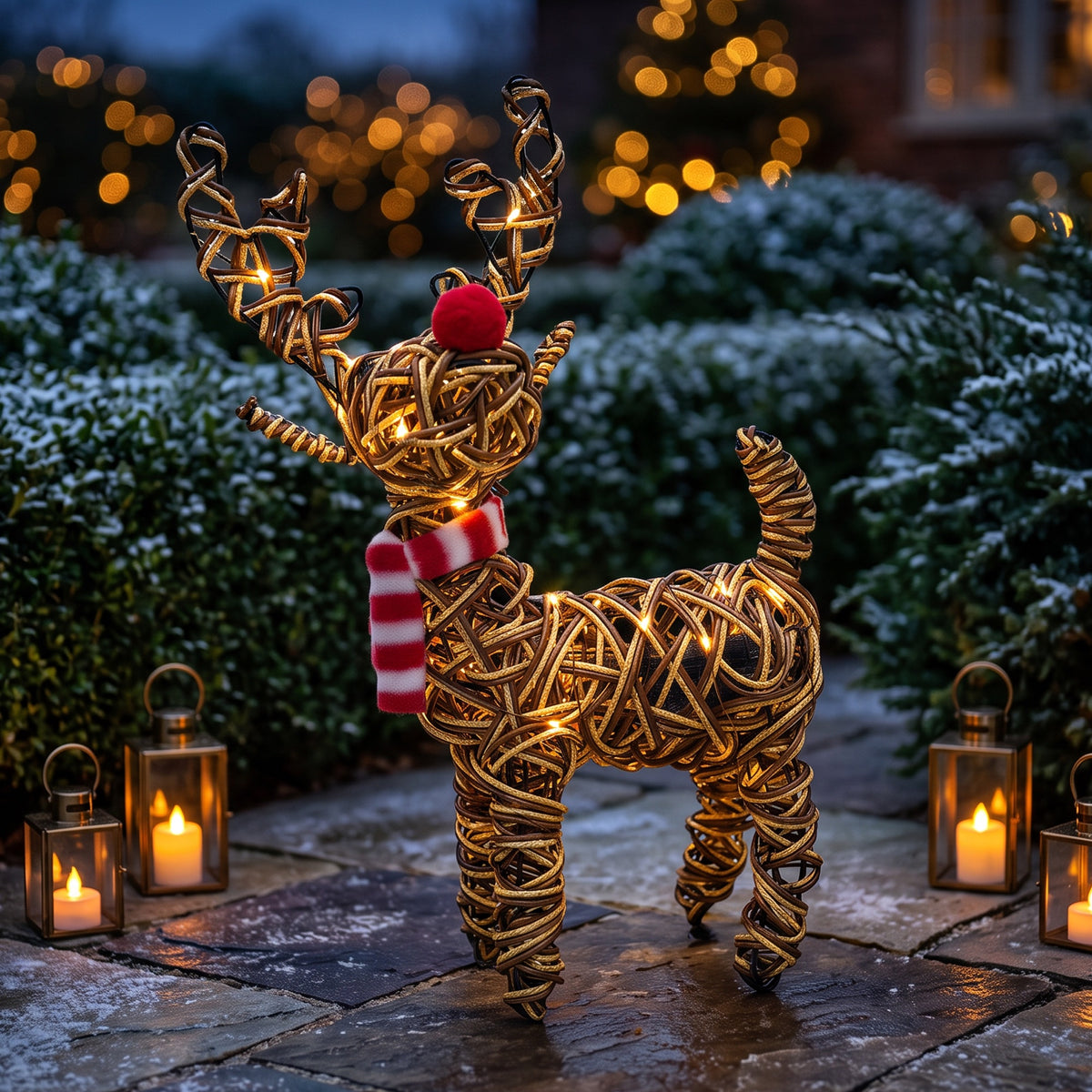 38cm Brown Wicker Rudolph With 40 LED's
