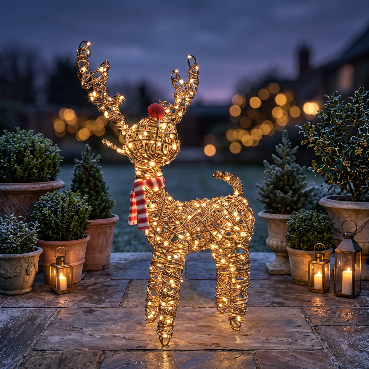 70cm Brown Wicker Rudolph With 80 LED's