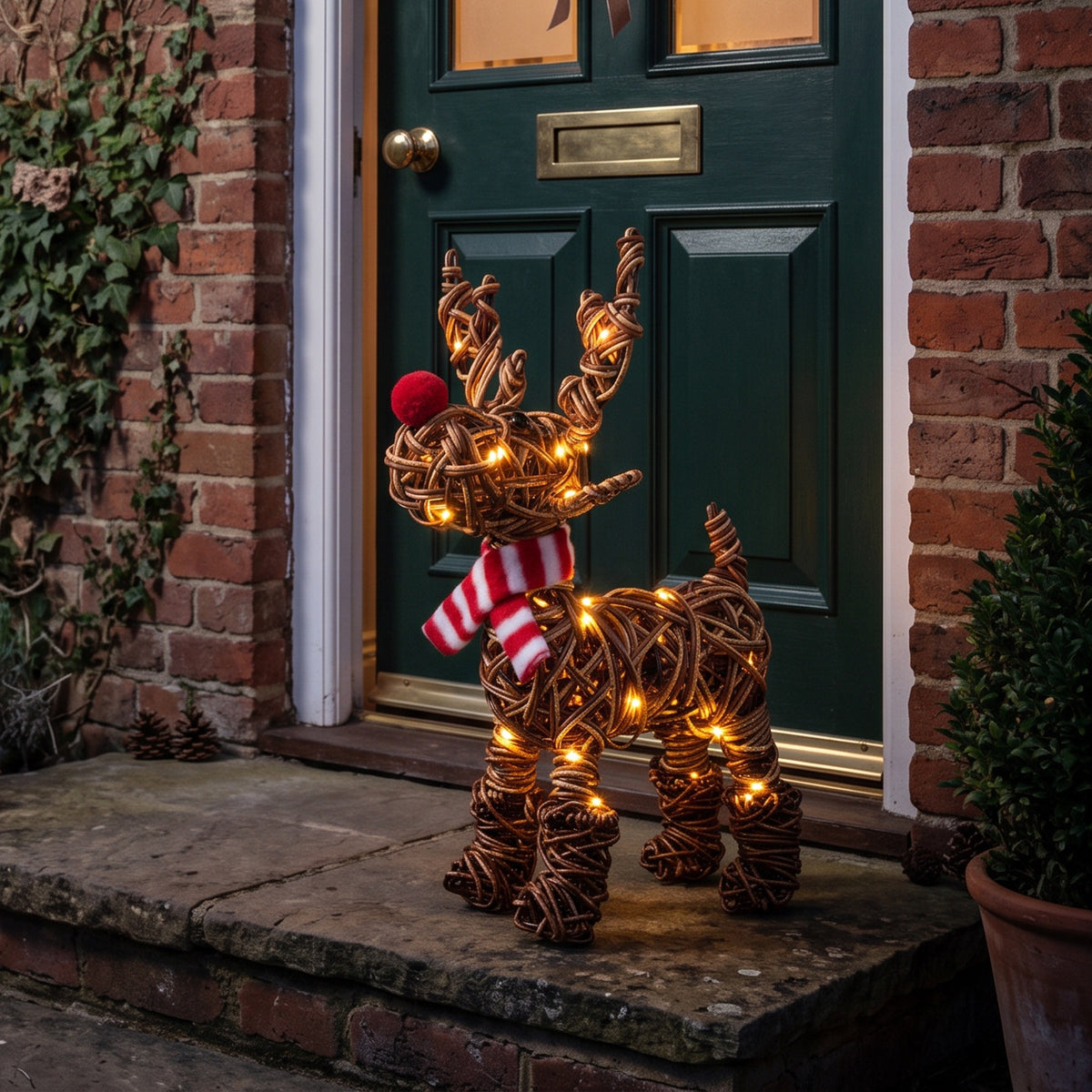 38cm Brown Wicker Rudolph In Boots With 40 LED's