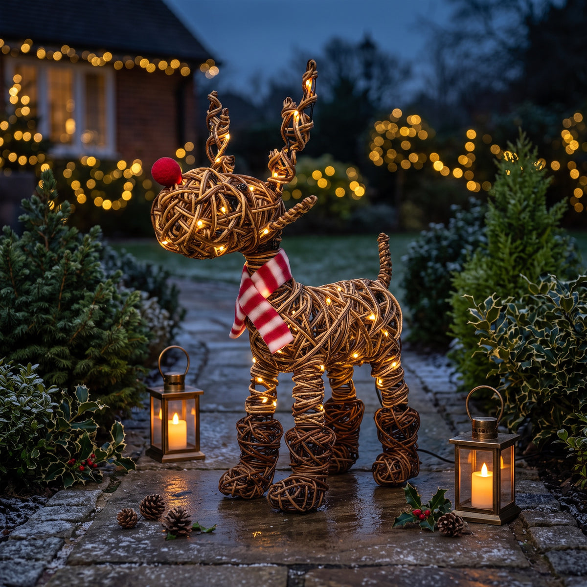 52cm Brown Wicker Rudolph In Boots With 60 LED's