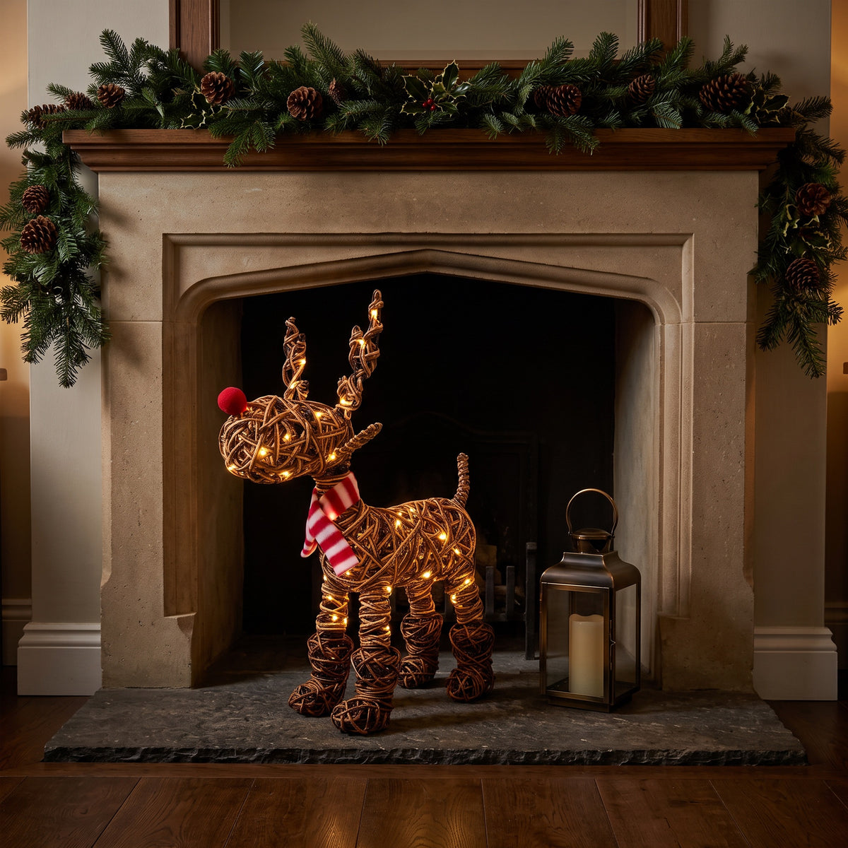 52cm Brown Wicker Rudolph In Boots With 60 LED's