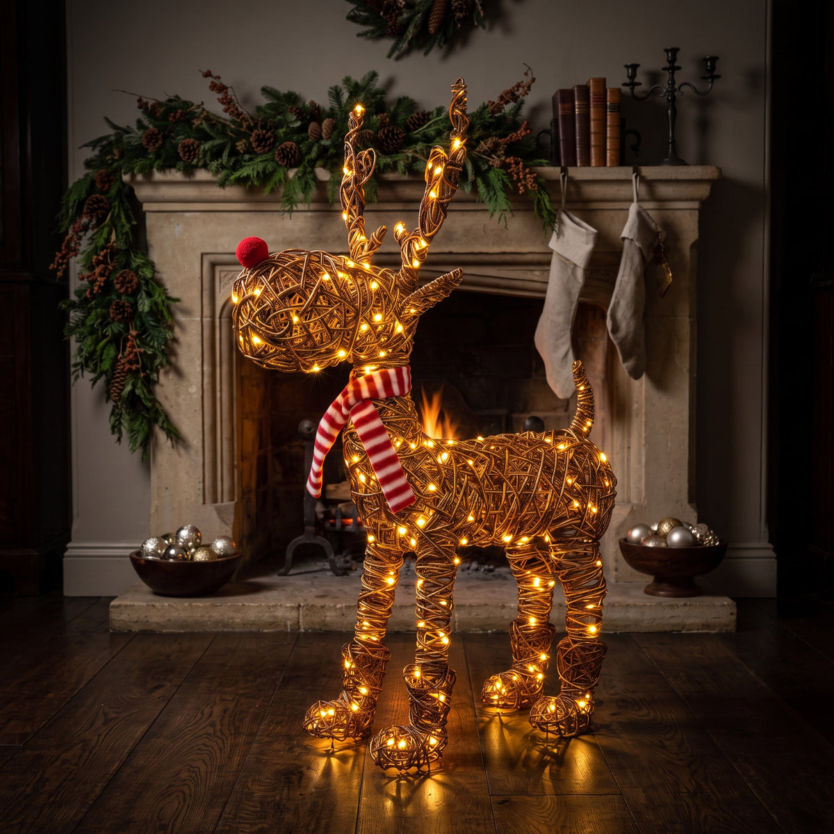 97cm Brown Wicker Rudolph In Boots With 120 LED's