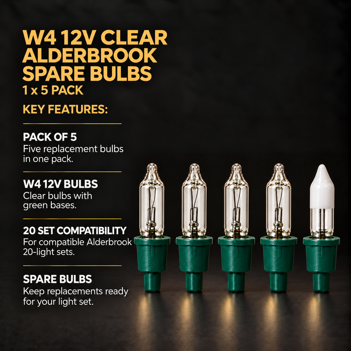 1 x 5 W4 12v Clear Alderbrook Spare Bulbs - Compatible with 20 Set