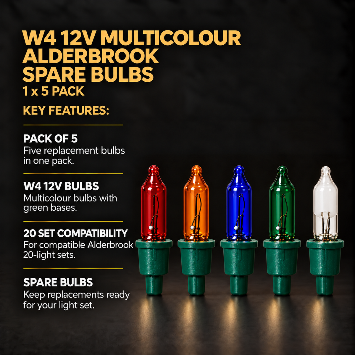 1 x 5 W4 12V Multicolour Alderbrook Spare Bulbs - Compatible with 20 Set