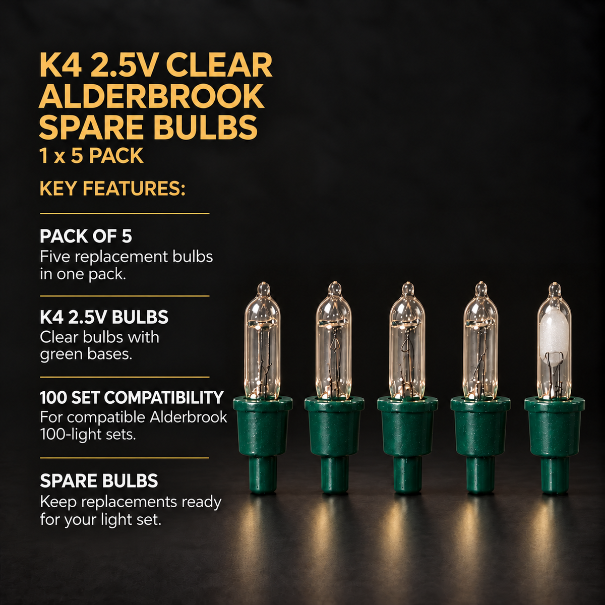 1 x 5 K4 2.5V Clear Alderbrook Spare Bulbs - Compatible with 100 Set