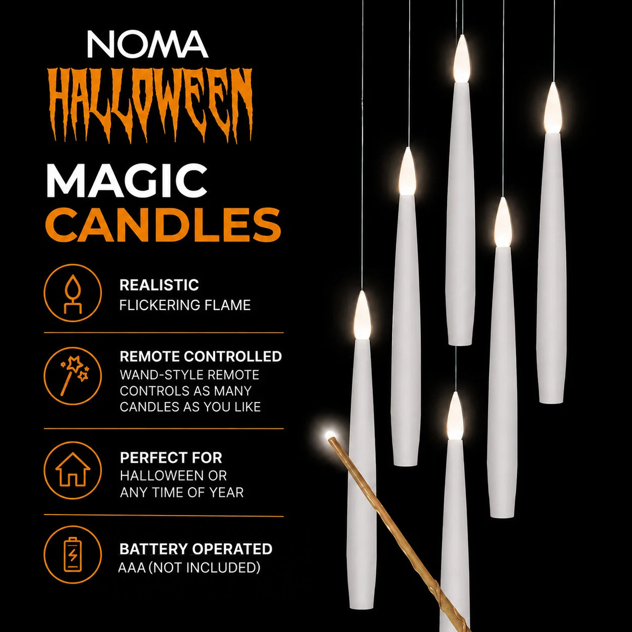 Set of 5 Magic Candles With Wand (White)