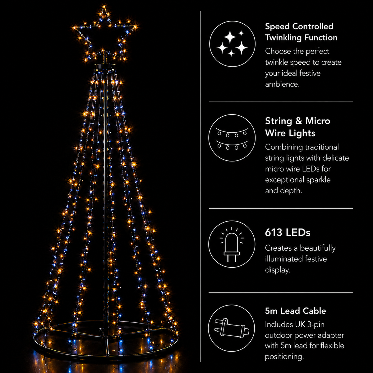 Paris By Night - Cone Tree With Star (1.6m)