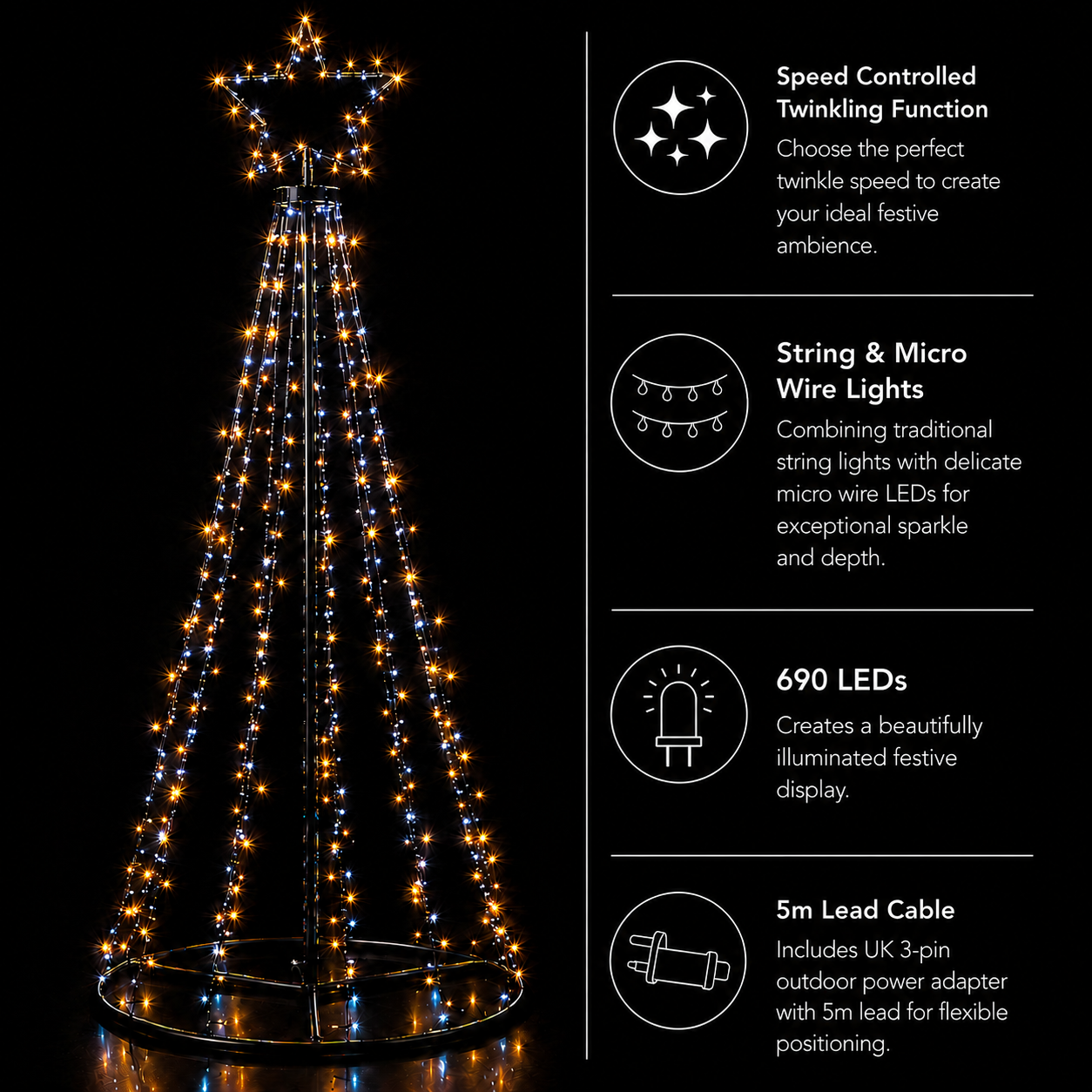 Paris By Night - Cone Tree With Star (1.8m)