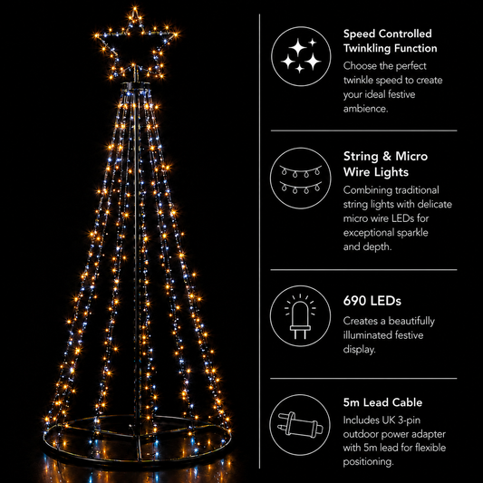 Paris By Night - Cone Tree With Star (1.8m)