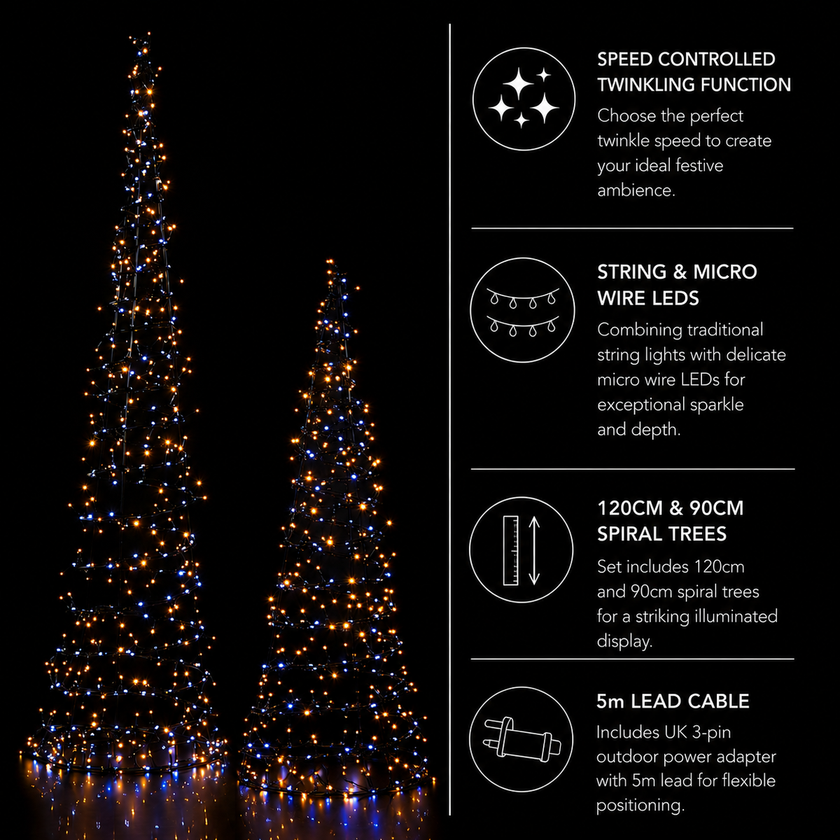 Paris By Night - Set of 2 Spiral Trees (120cm and 90cm)