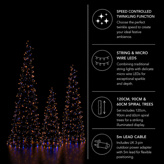 Paris By Night - Set of 3 Spiral Trees (120cm, 90cm, and 60cm)