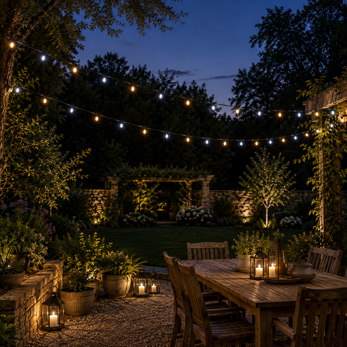 Multifunction Antique White & Cool White String Lights With Green Cable