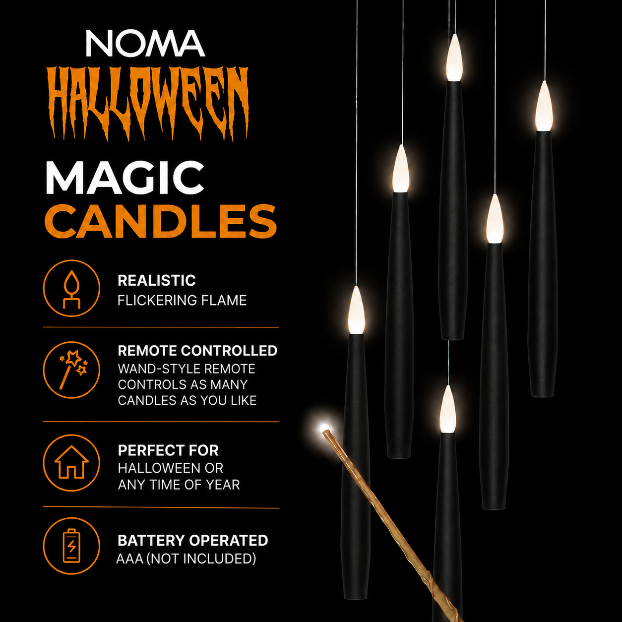 Set of 5 Magic Candles With Wand (Black)