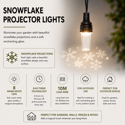 8 White Snowflake Pattern Projector String Lights