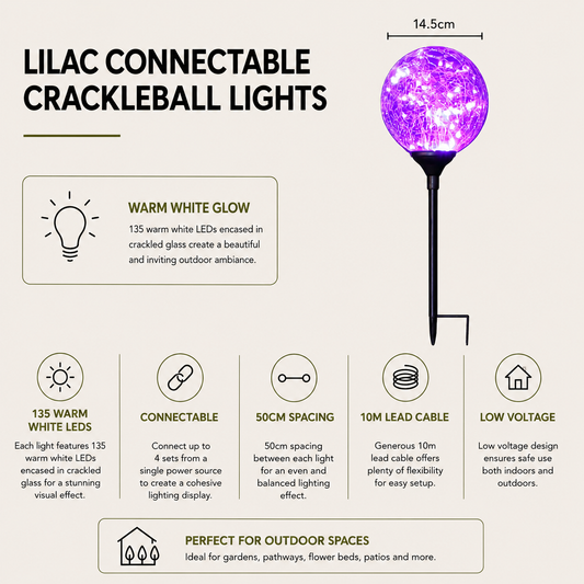 Set of 3 Connectable Lilac Crackleball Lights