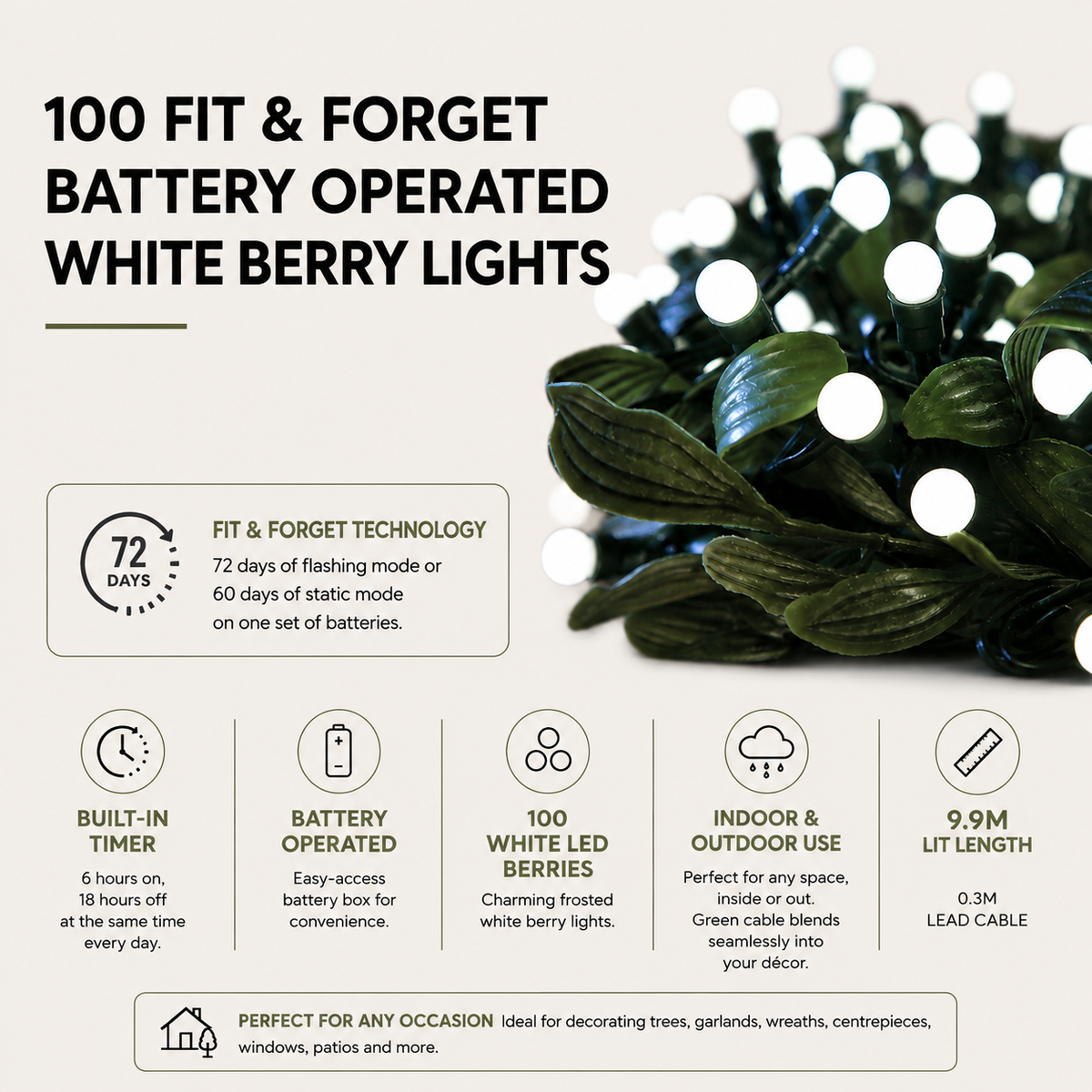 100 Fit & Forget White Multifunction Berry Lights