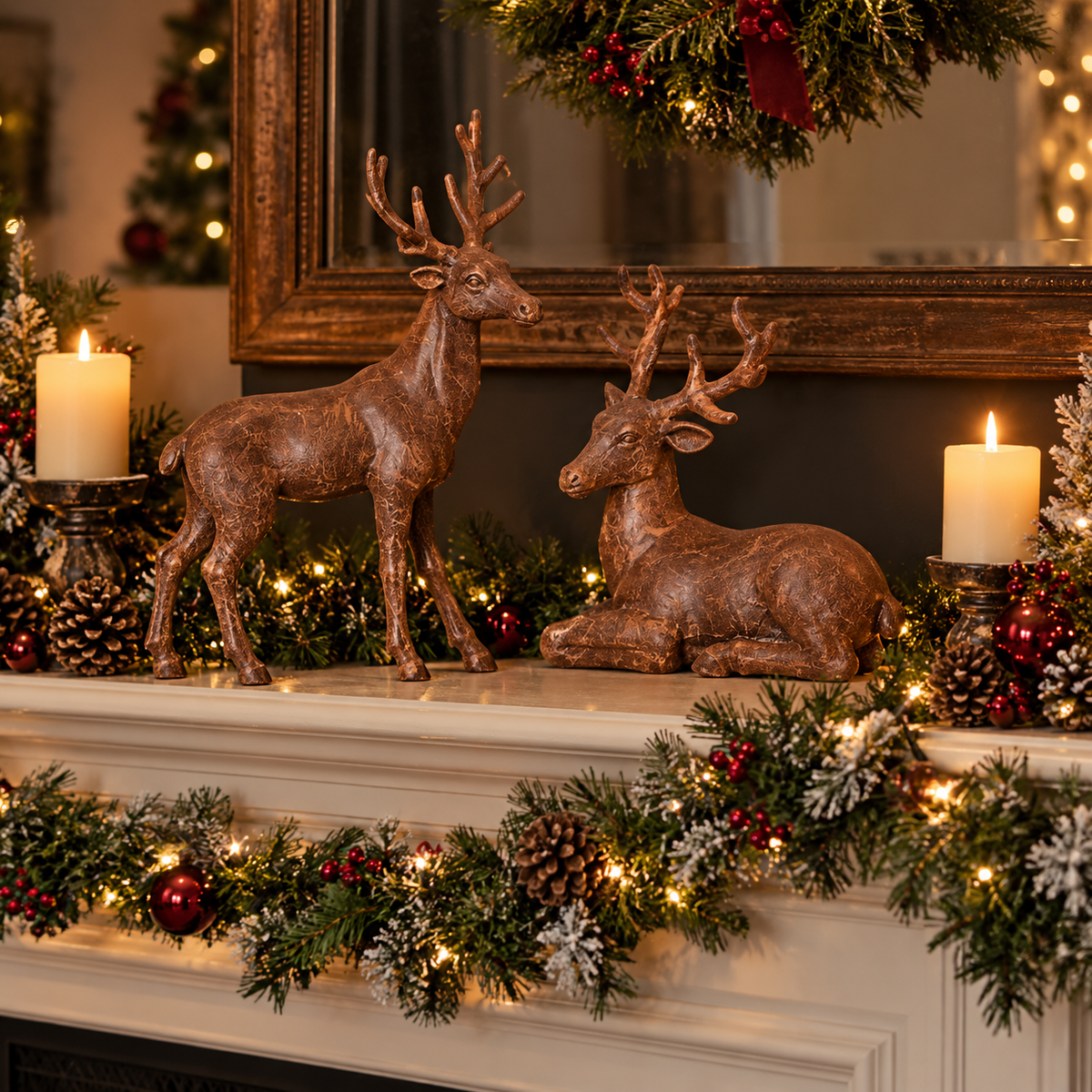 Un-lit 45x16x51cm Leather Sitting Deer