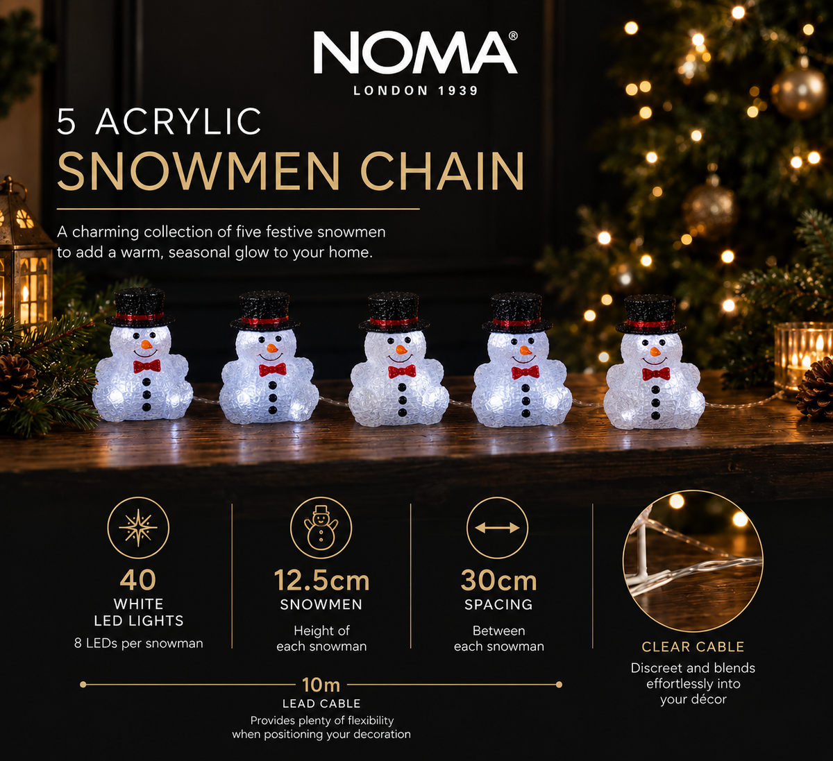 5 Acrylic Sitting Snowmen Chain